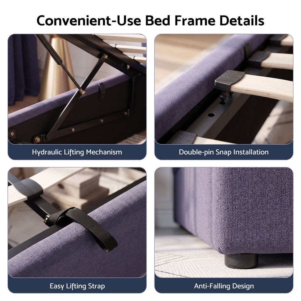 Artiss Gas-Lift Queen Bed Frame with Charging Ports – Grey-Blue