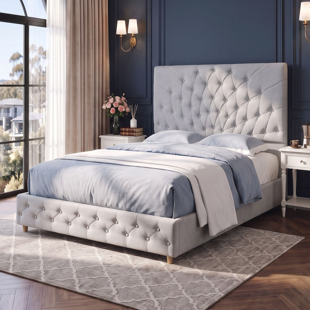 Artiss Tufted Double Bed Frame with Plywood Slats – Grey