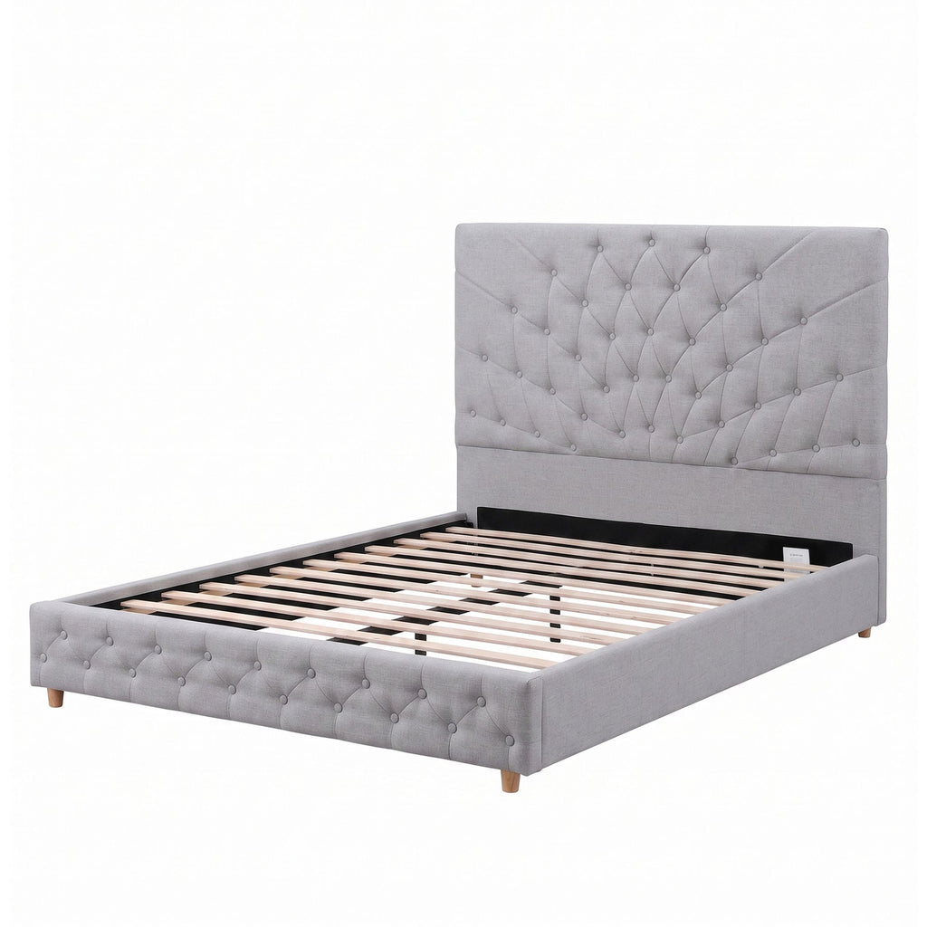 Artiss Tufted Double Bed Frame with Plywood Slats – Grey