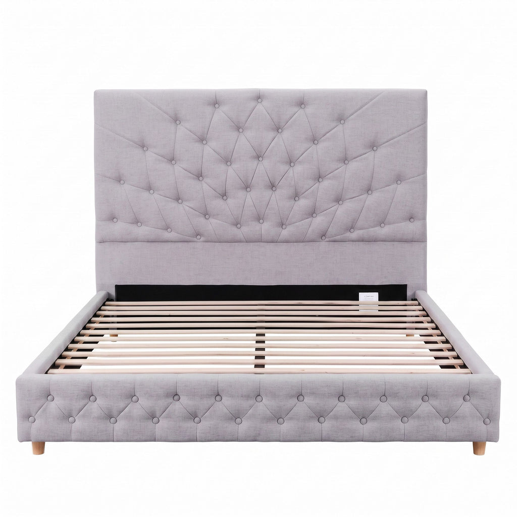 Artiss Tufted Double Bed Frame with Plywood Slats – Grey
