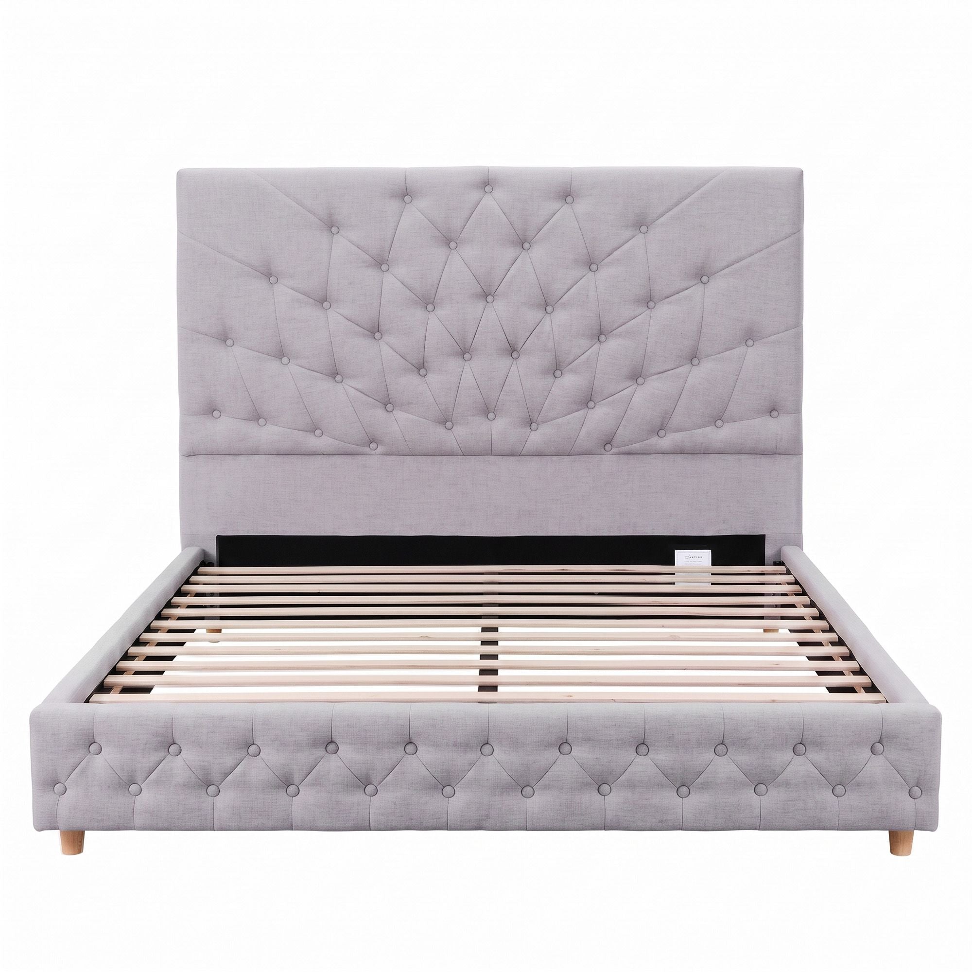Artiss Tufted Double Bed Frame with Plywood Slats – Grey