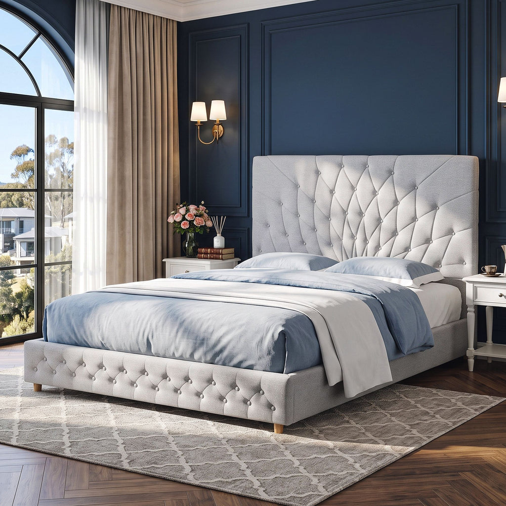 Artiss Tufted Queen Bed Frame with Plywood Slats – Grey