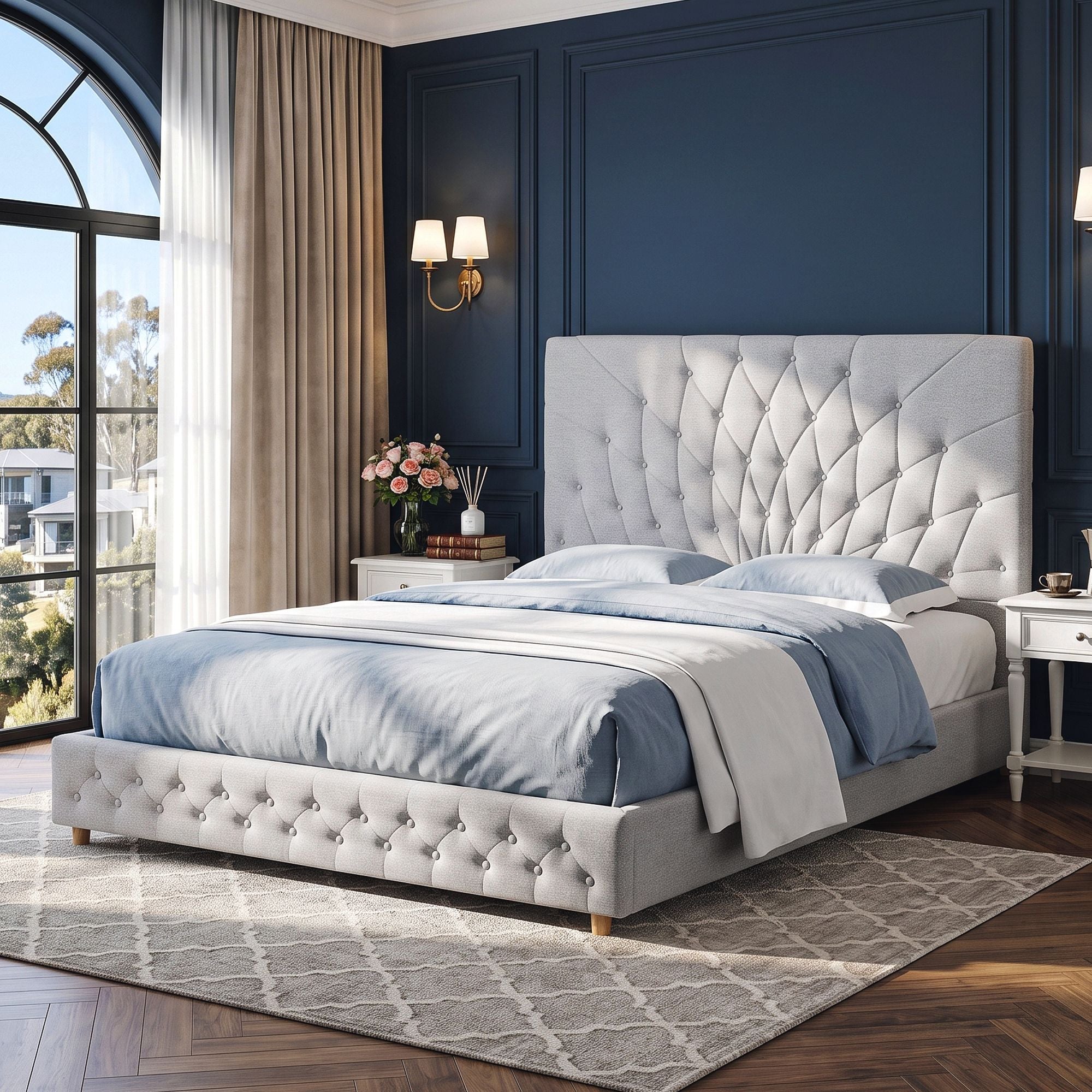 Artiss Tufted Queen Bed Frame with Plywood Slats – Grey