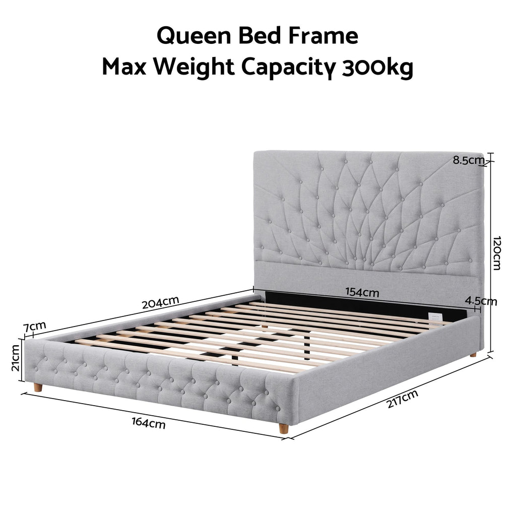 Artiss Tufted Queen Bed Frame with Plywood Slats – Grey