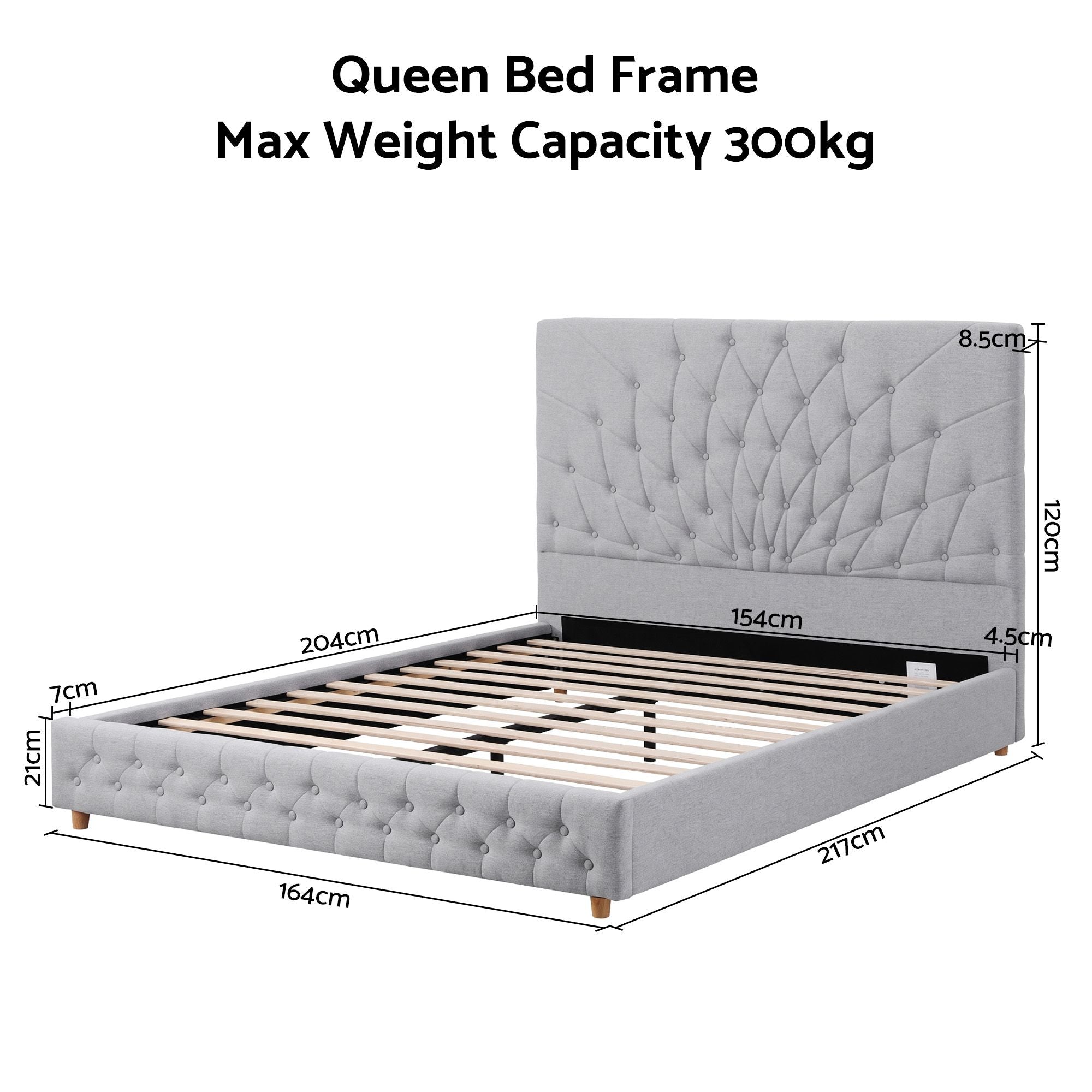 Artiss Tufted Queen Bed Frame with Plywood Slats – Grey
