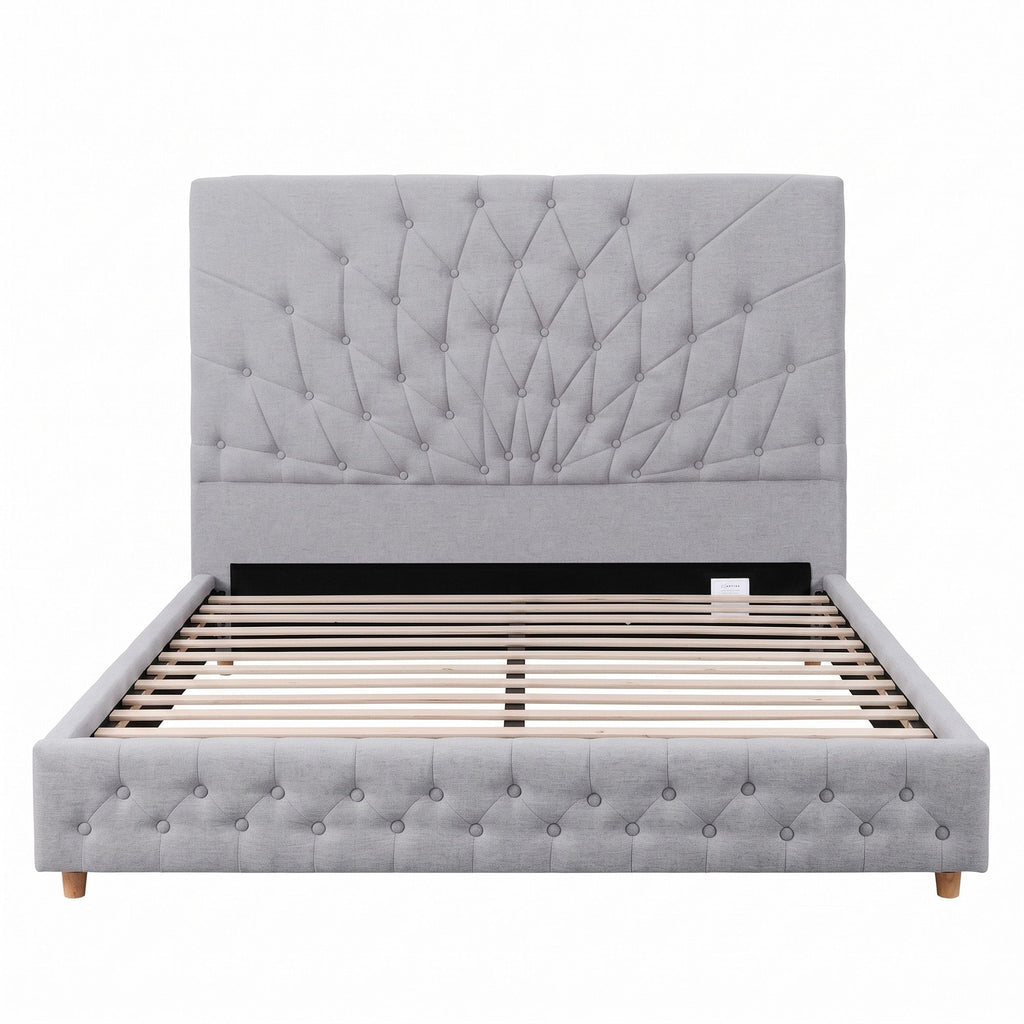 Artiss Tufted Queen Bed Frame with Plywood Slats – Grey