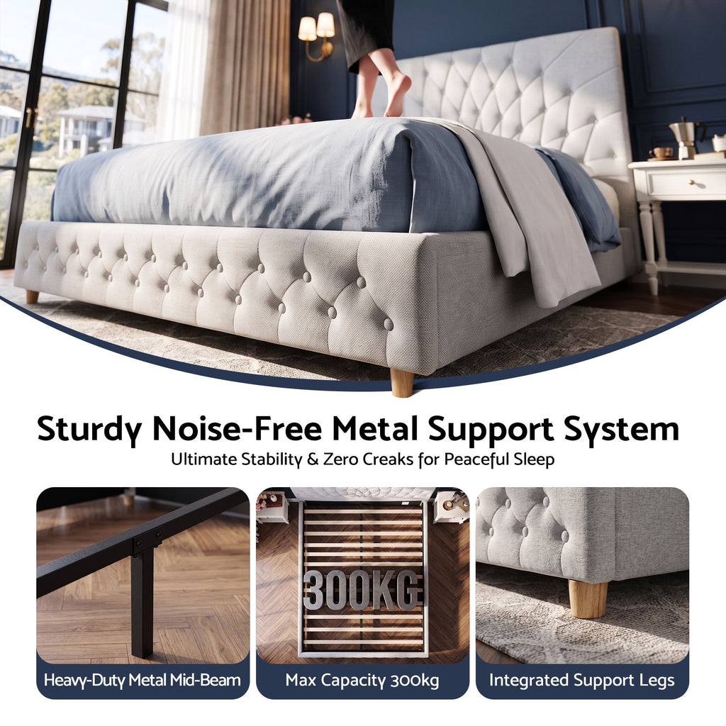 Artiss Tufted Queen Bed Frame with Plywood Slats – Grey