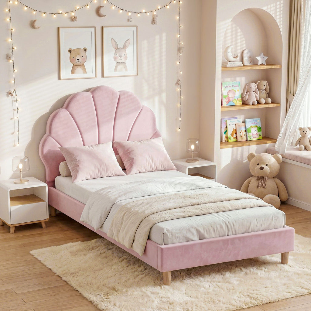 Artiss Scalloped Single Velvet Bed Frame – Pink