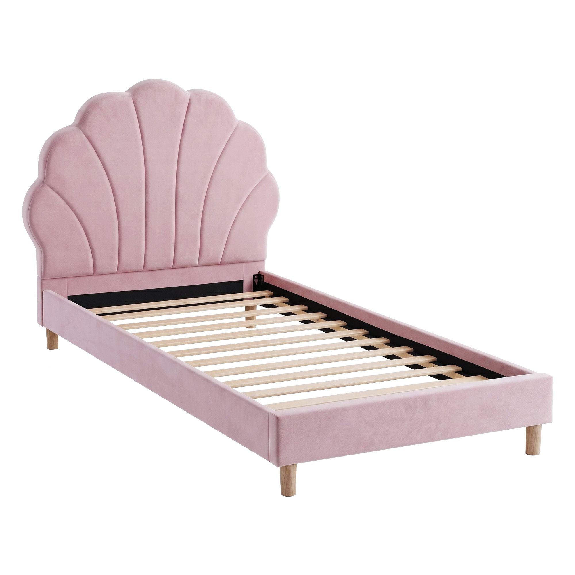 Artiss Scalloped Single Velvet Bed Frame – Pink