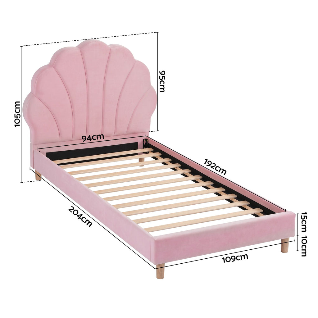 Artiss Scalloped Single Velvet Bed Frame – Pink