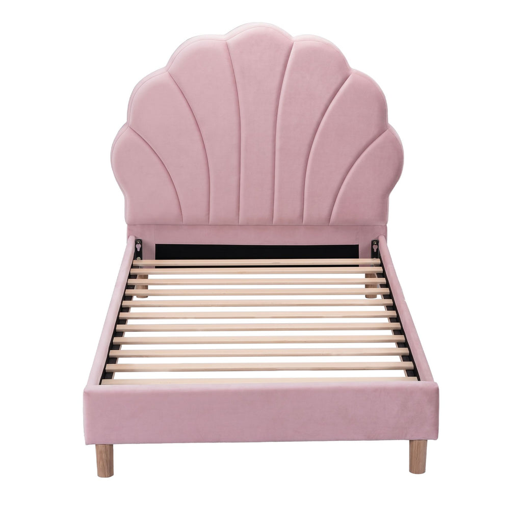 Artiss Scalloped Single Velvet Bed Frame – Pink