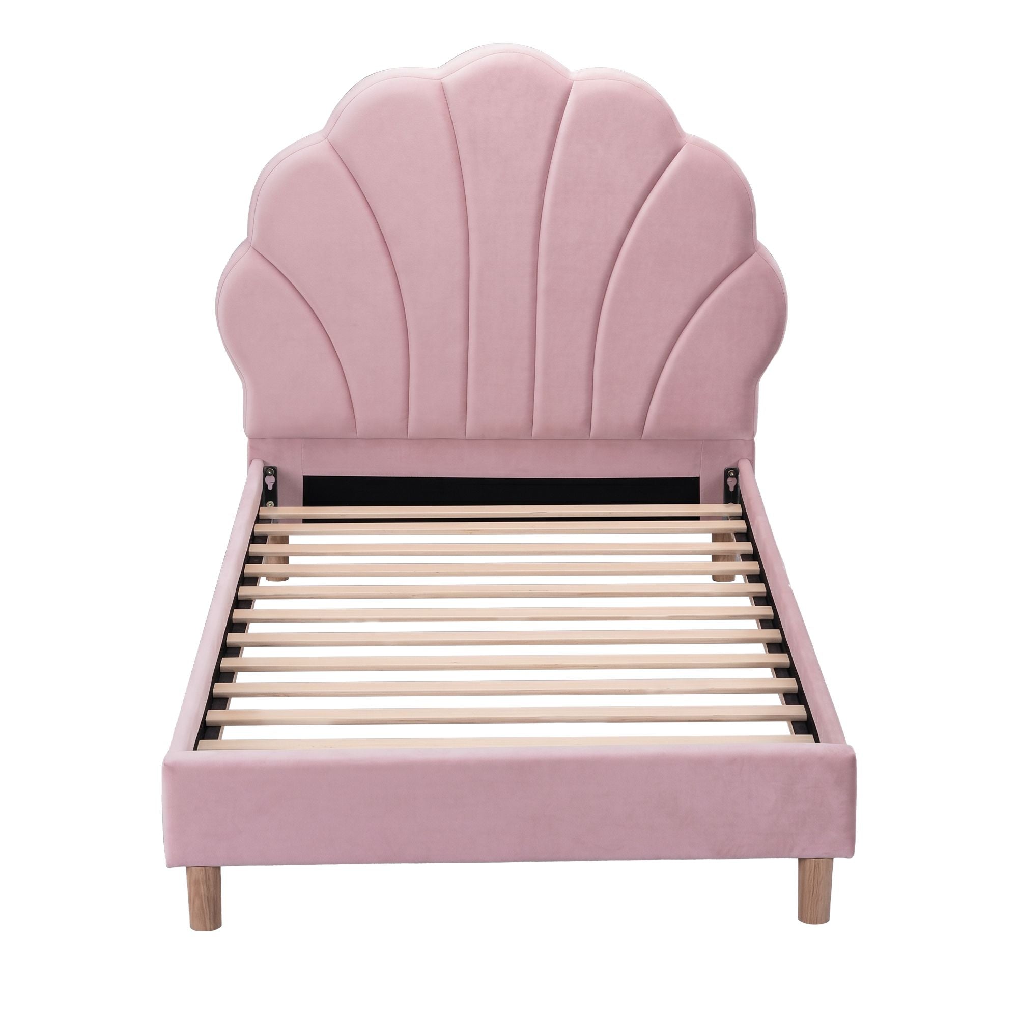 Artiss Scalloped Single Velvet Bed Frame – Pink