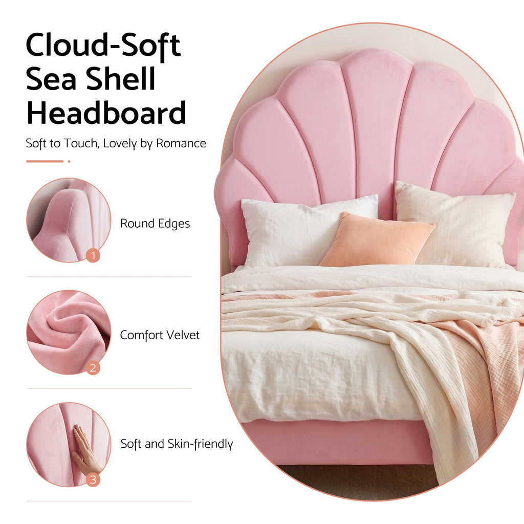 Artiss Scalloped Single Velvet Bed Frame – Pink