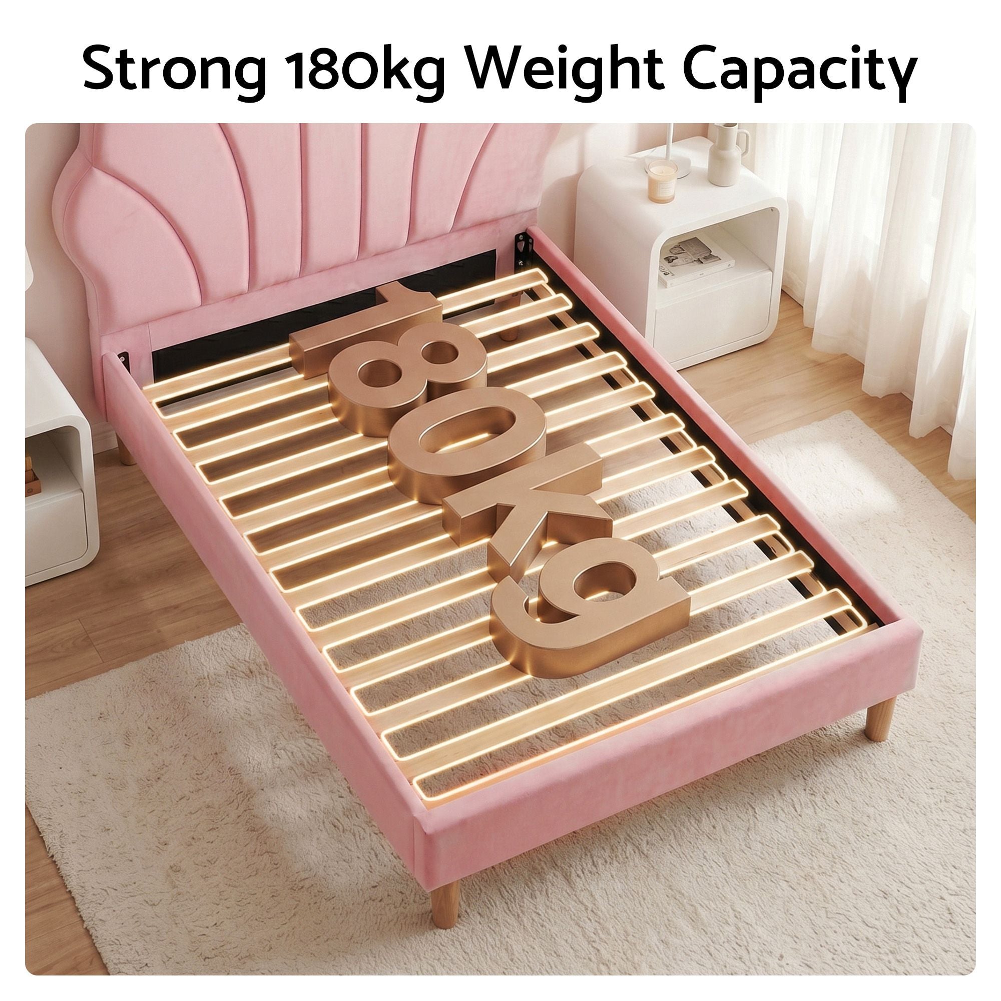 Artiss Scalloped Single Velvet Bed Frame – Pink