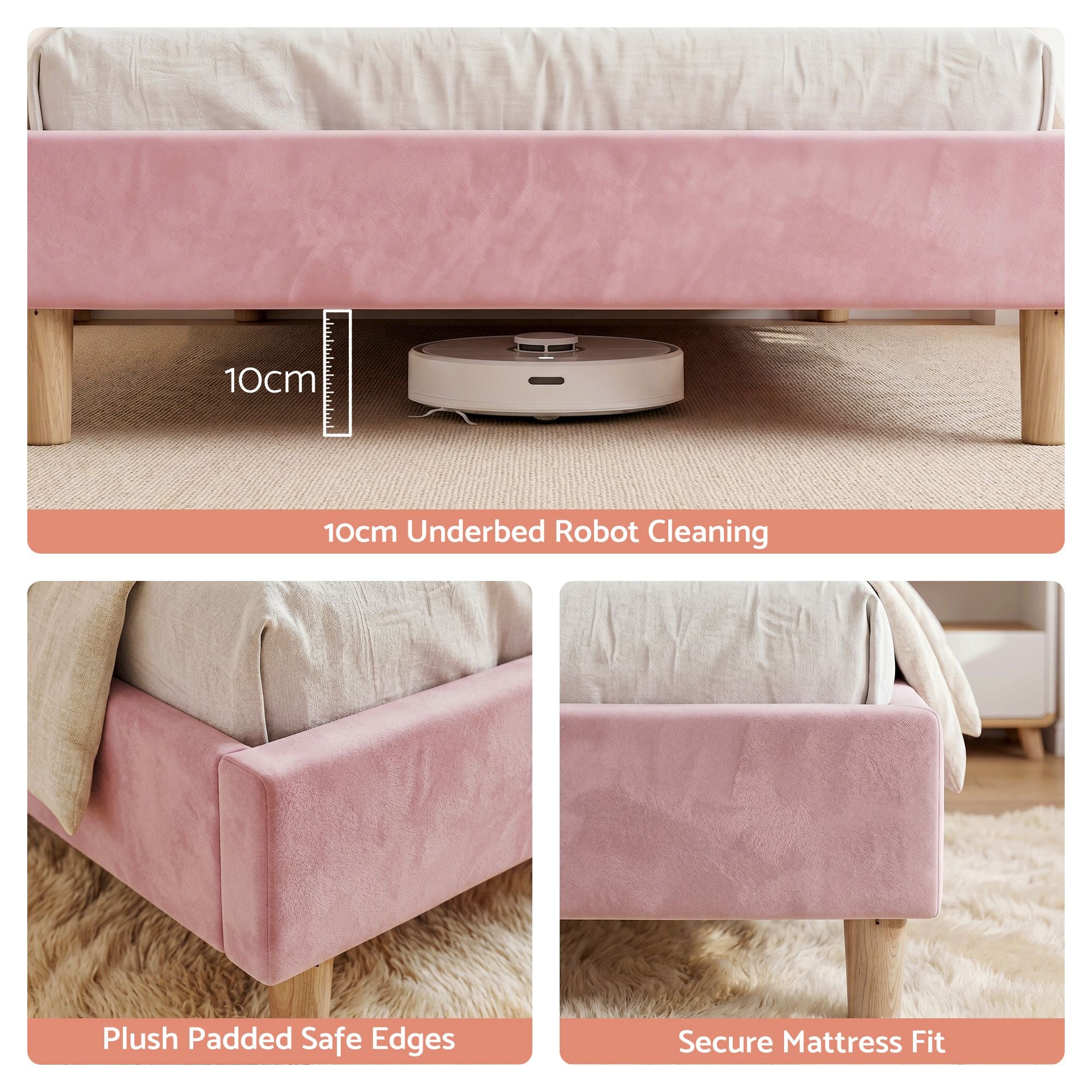 Artiss Scalloped Single Velvet Bed Frame – Pink