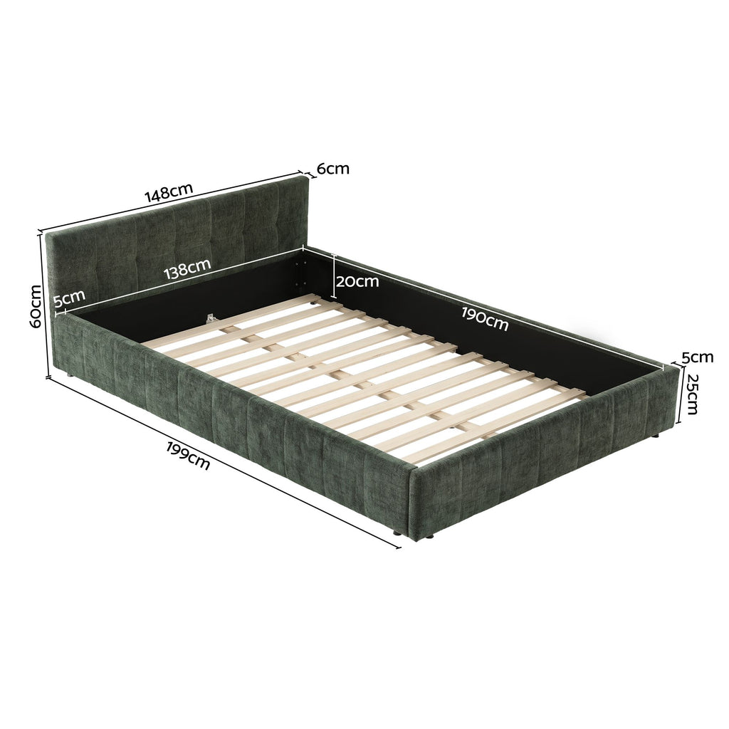 Artiss Chenille Double Platform Bed Frame – Green