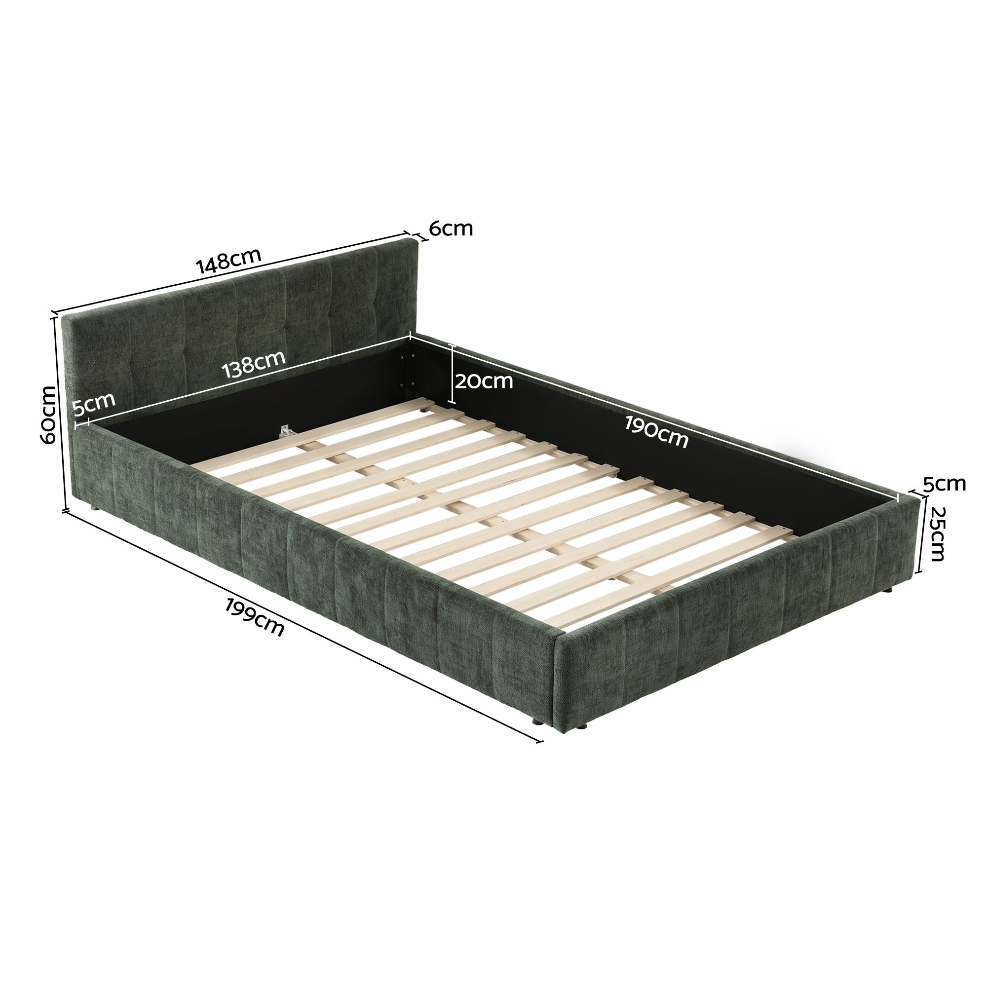Artiss Chenille Double Platform Bed Frame – Green