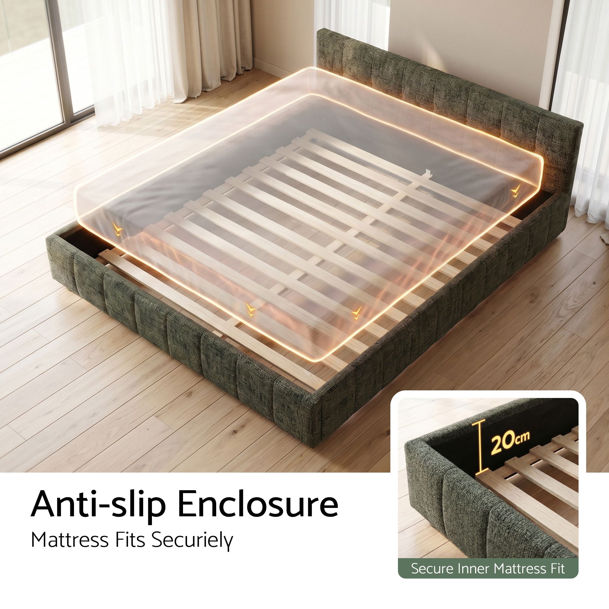 Artiss Chenille Double Platform Bed Frame – Green