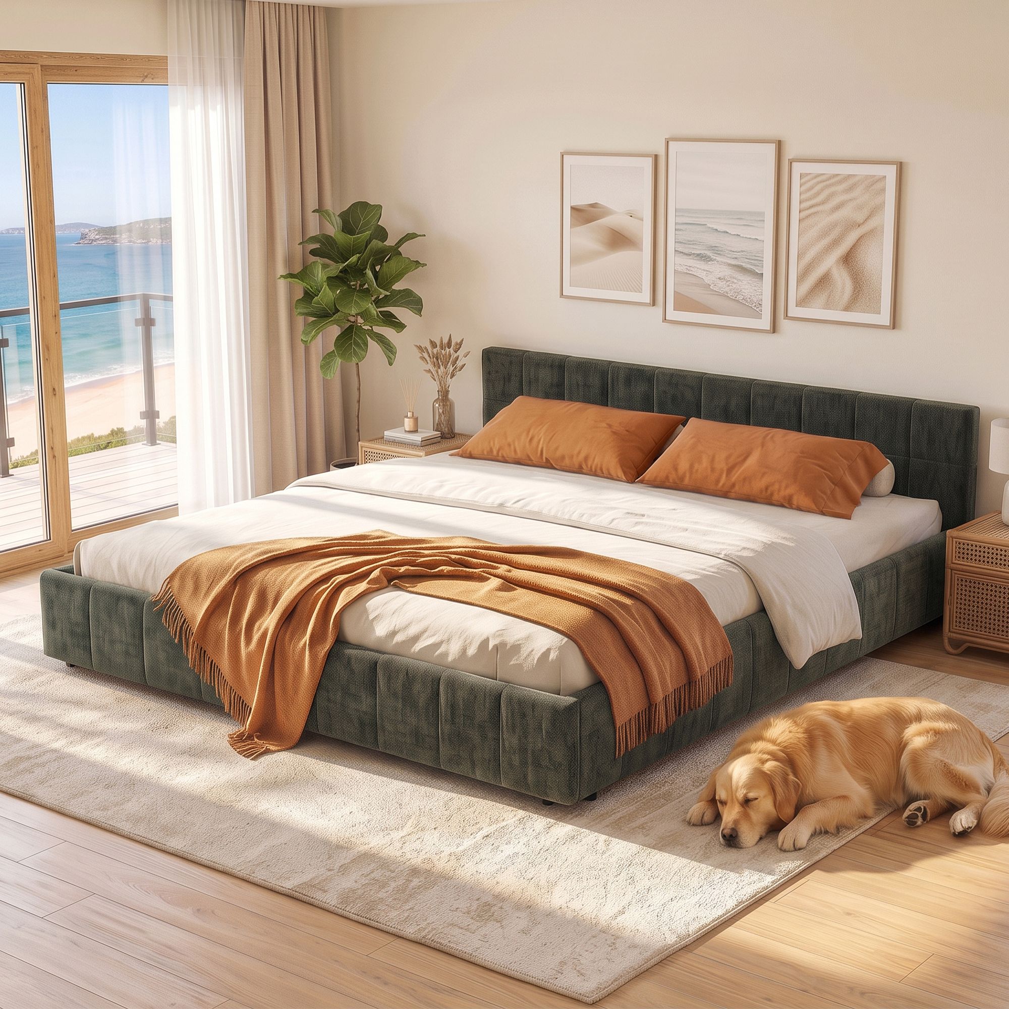 Artiss Chenille King Platform Bed Frame – Green
