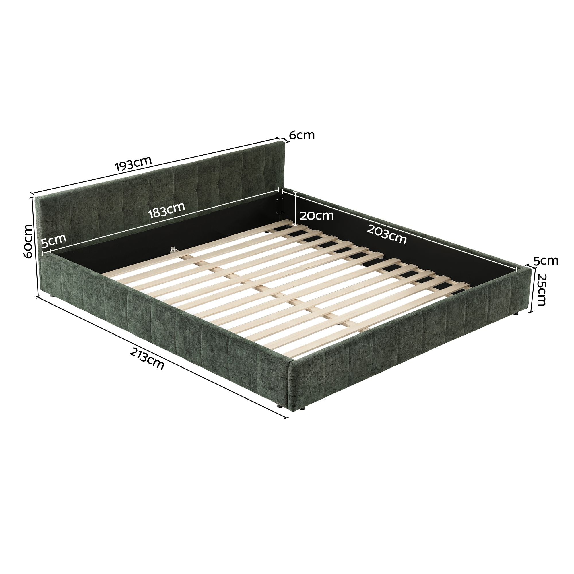 Artiss Chenille King Platform Bed Frame – Green