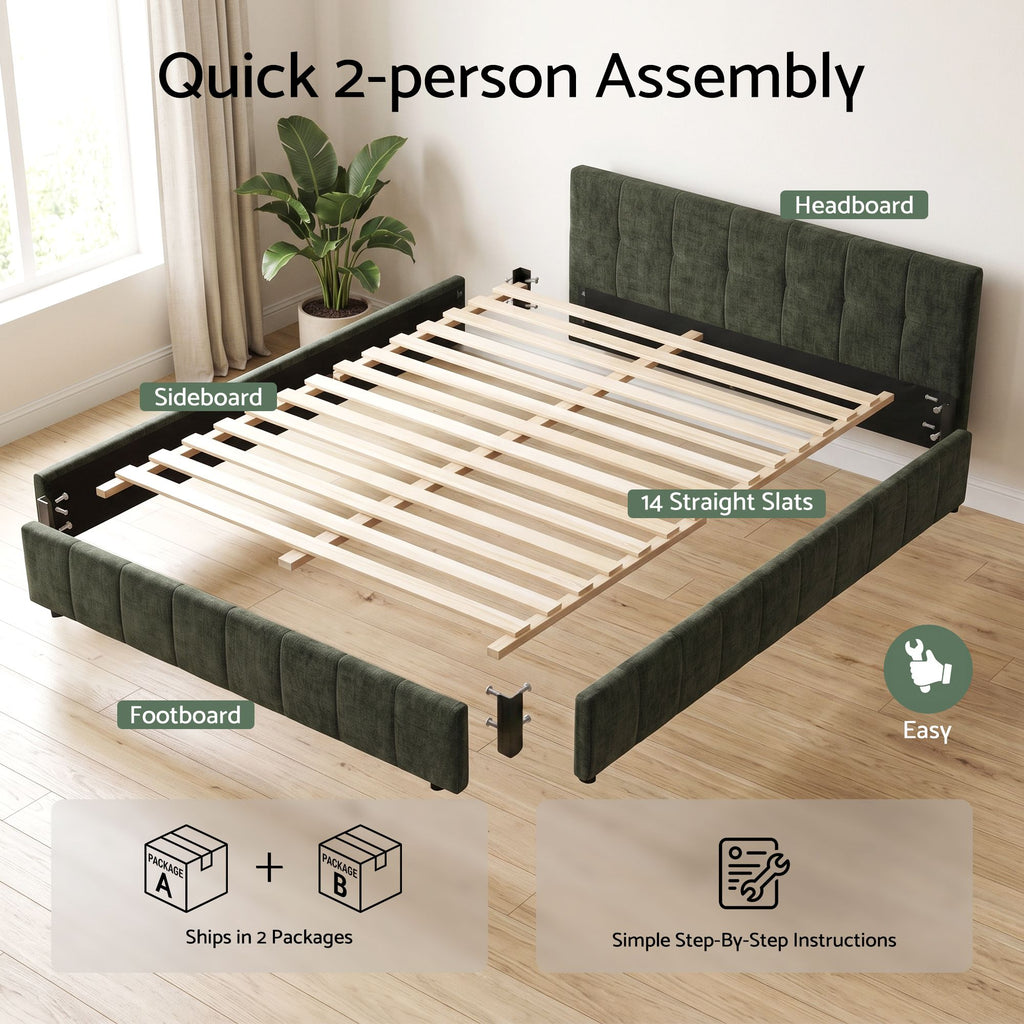 Artiss Chenille King Platform Bed Frame – Green