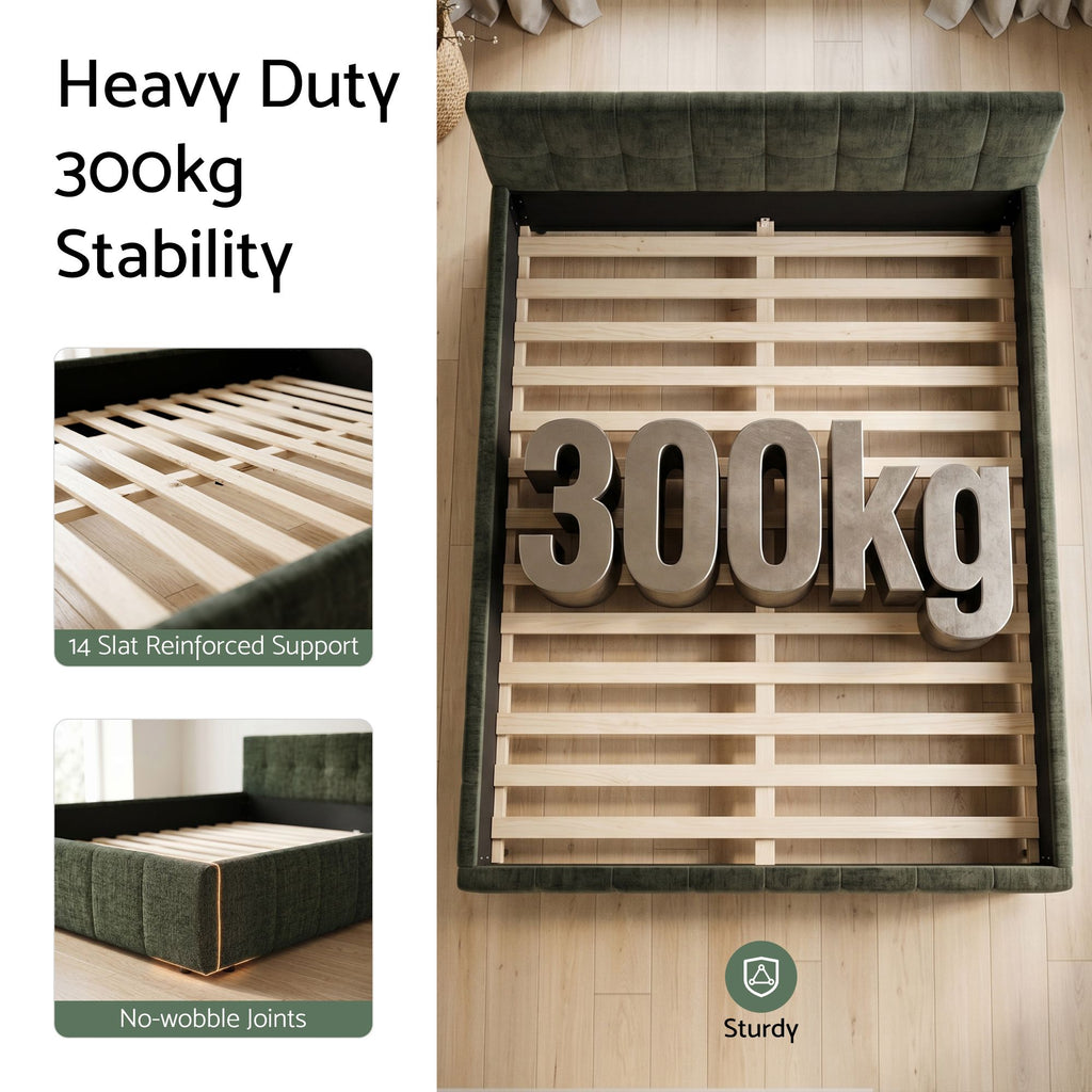 Artiss Chenille King Platform Bed Frame – Green