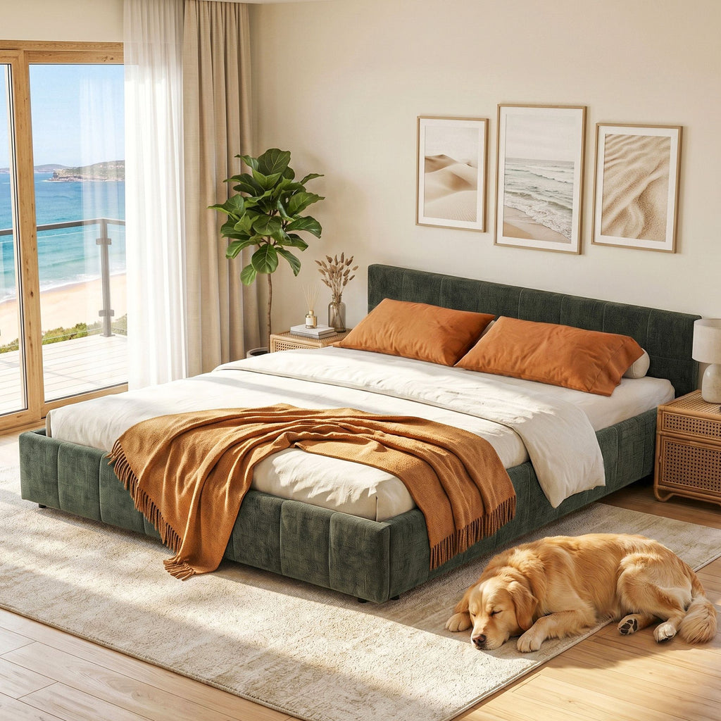 Artiss Chenille Queen Platform Bed Frame – Green