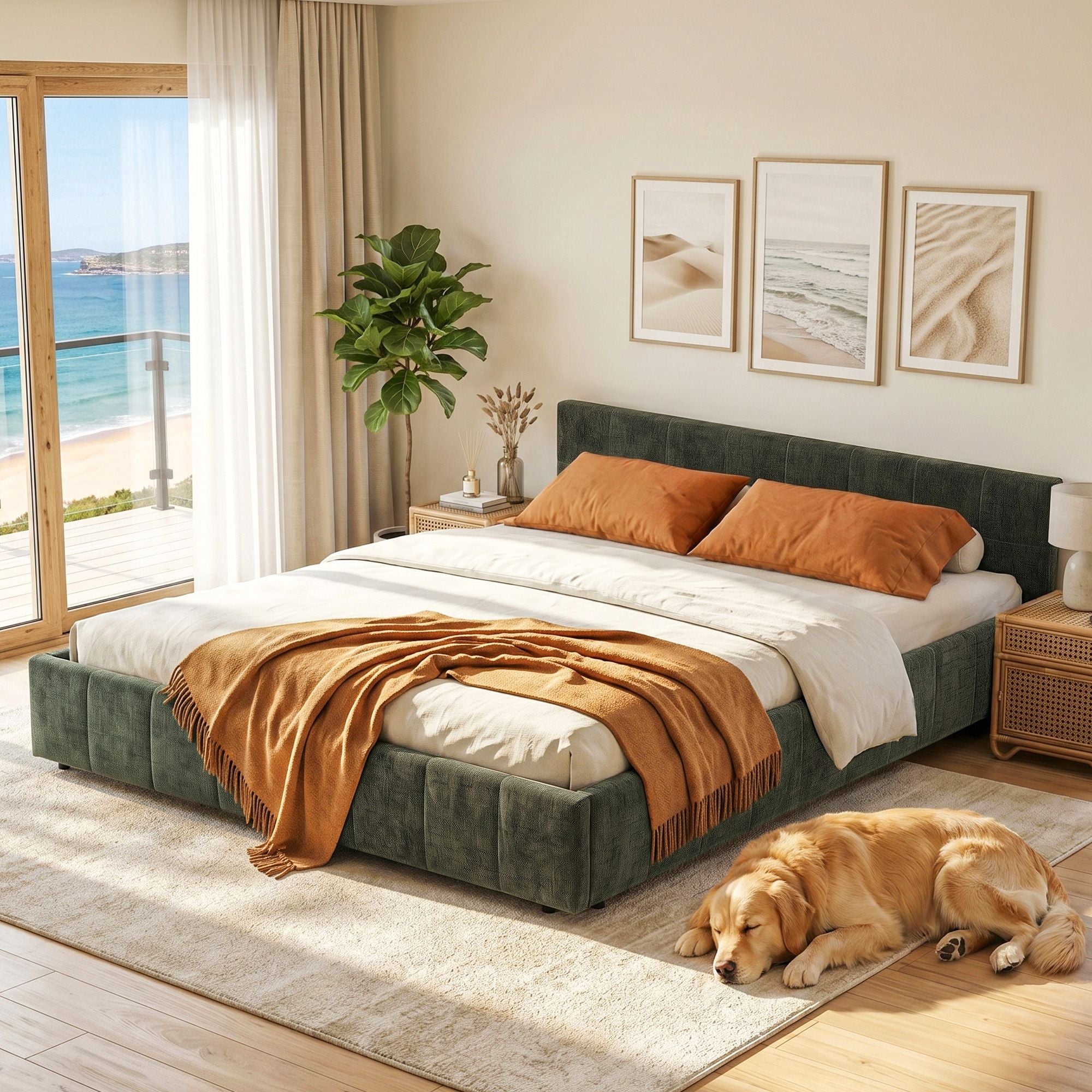 Artiss Chenille Queen Platform Bed Frame – Green
