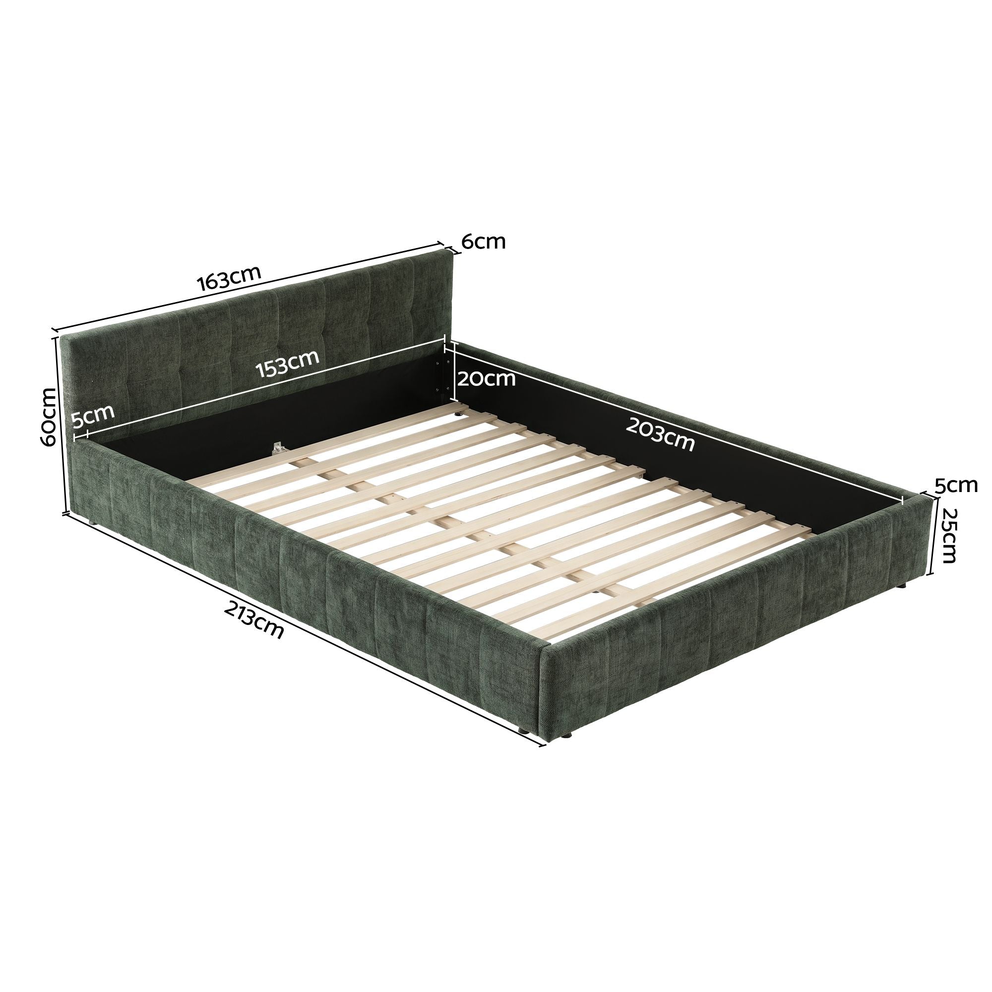 Artiss Chenille Queen Platform Bed Frame – Green