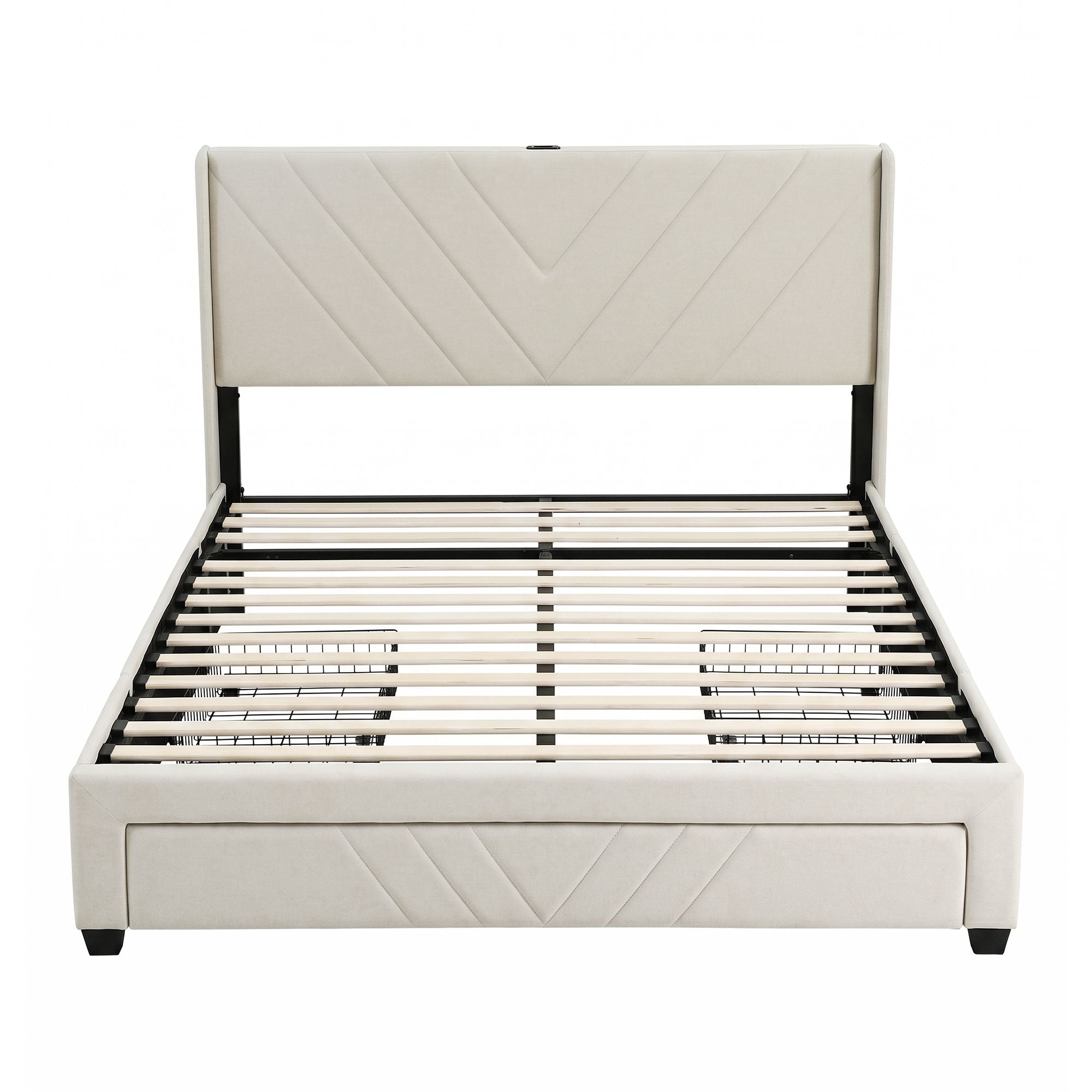 Artiss Queen Bed Frame with Charging Station and 3 Drawers – Beige