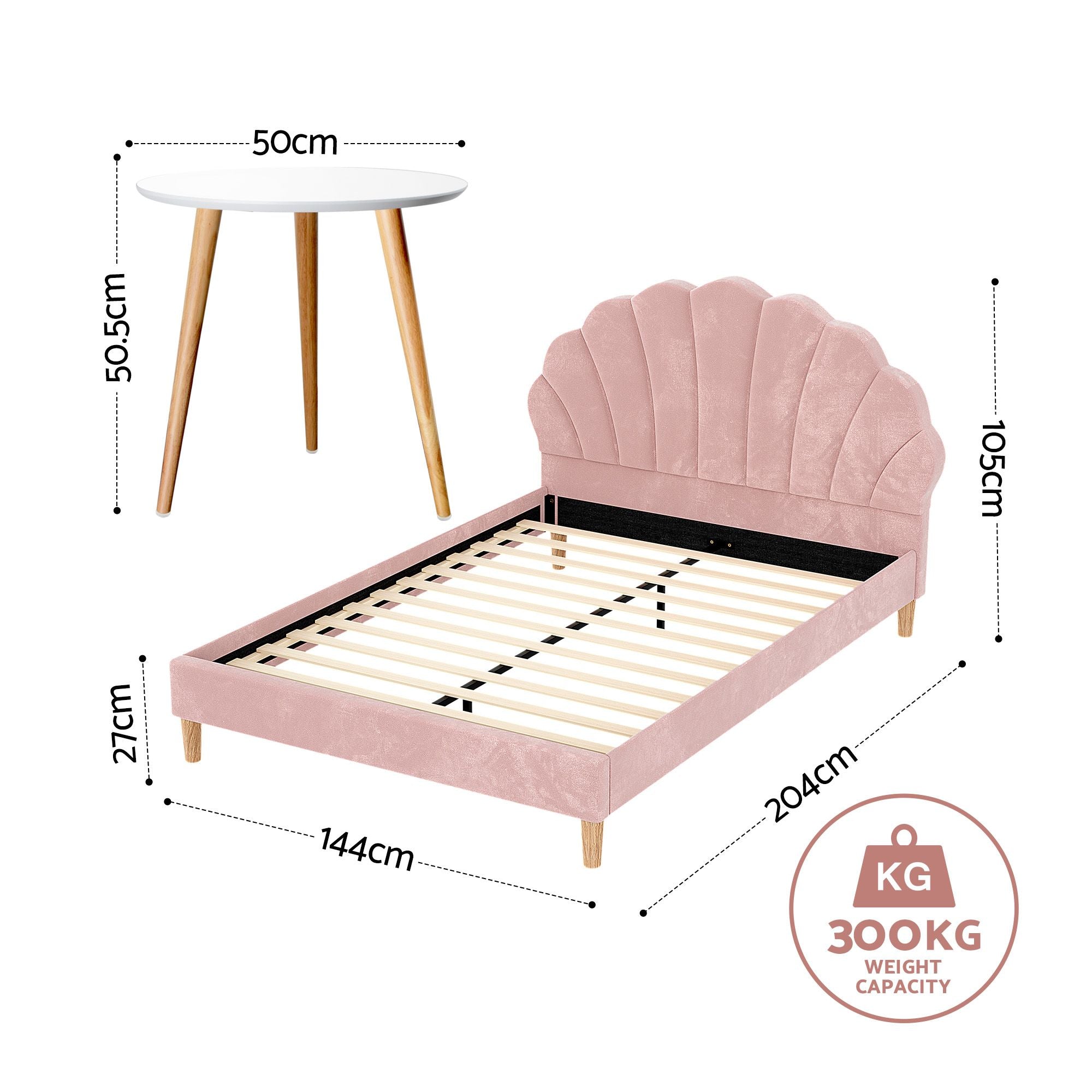 Artiss Rosy Double Bed Frame & Callix Round Side Table Set – Pink and White