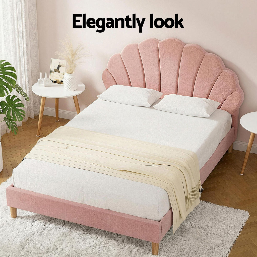 Artiss Rosy Double Bed Frame & Callix Round Side Table Set – Pink and White