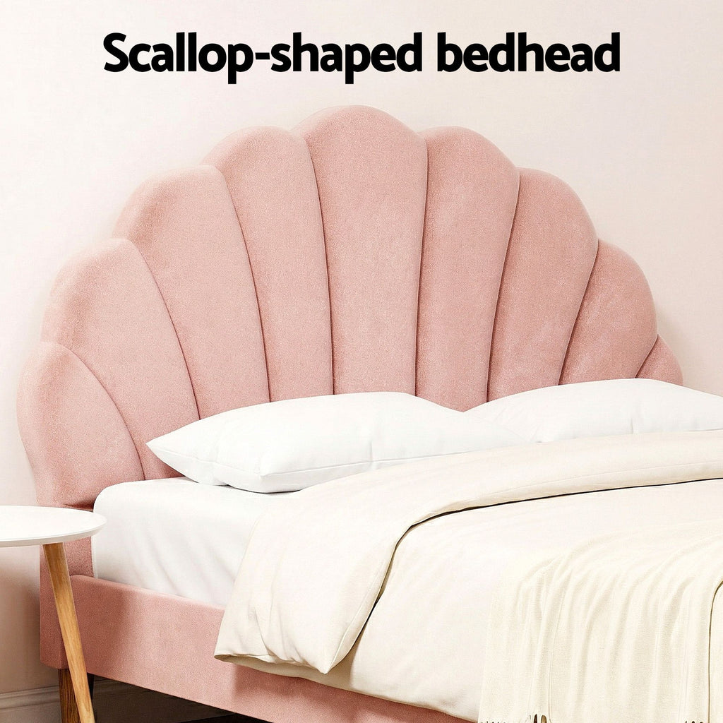 Artiss Rosy Double Bed Frame & Callix Round Side Table Set – Pink and White