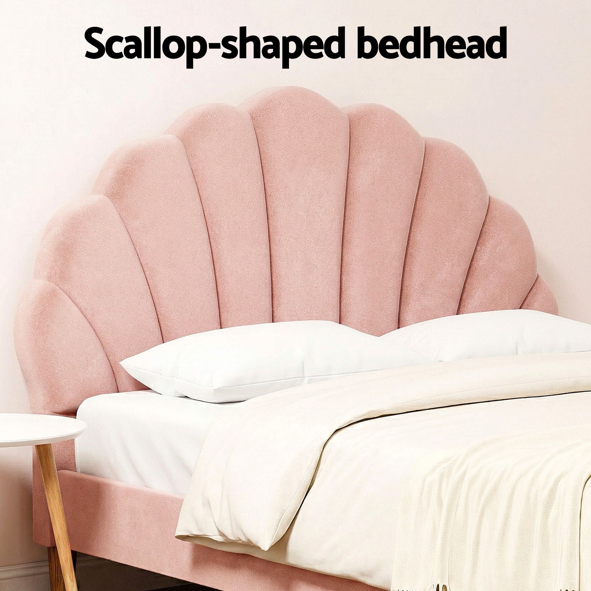 Artiss Rosy Double Bed Frame & Callix Round Side Table Set – Pink and White