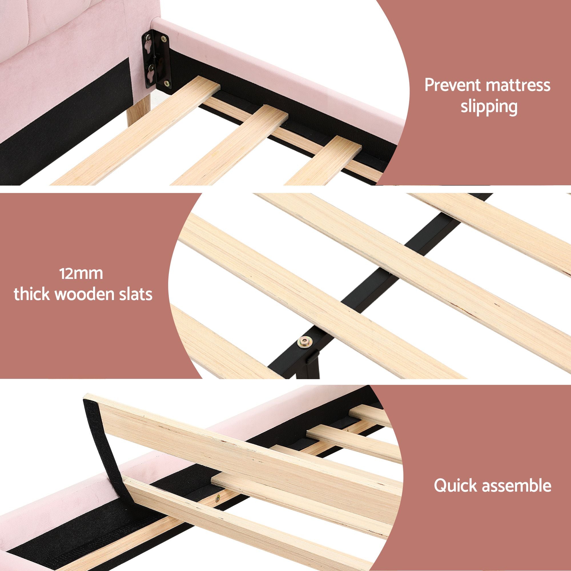 Artiss Rosy Double Bed Frame & Callix Round Side Table Set – Pink and White