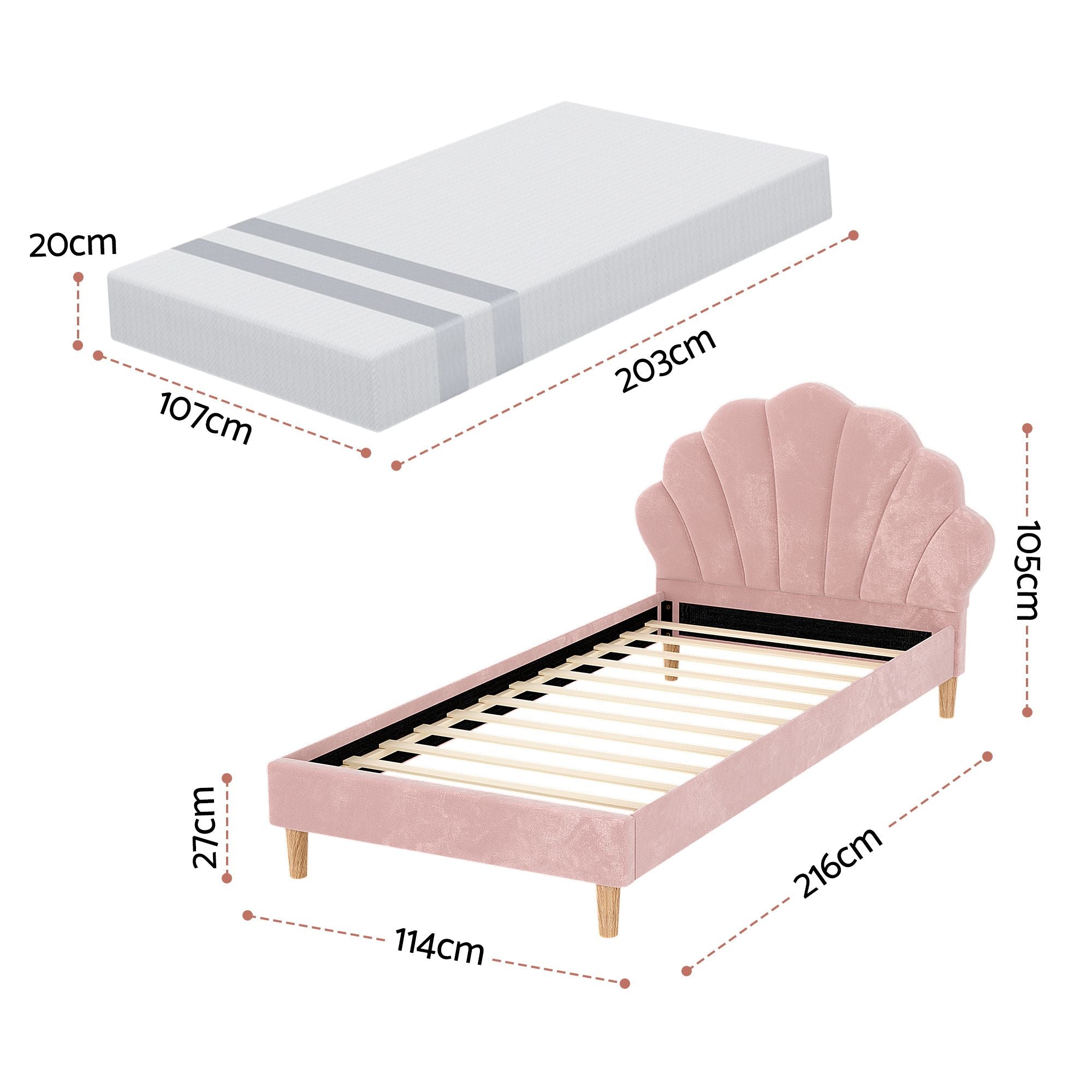 Artiss King Single Velvet Bed Frame & BedStory 20 cm Mattress Set – Pink