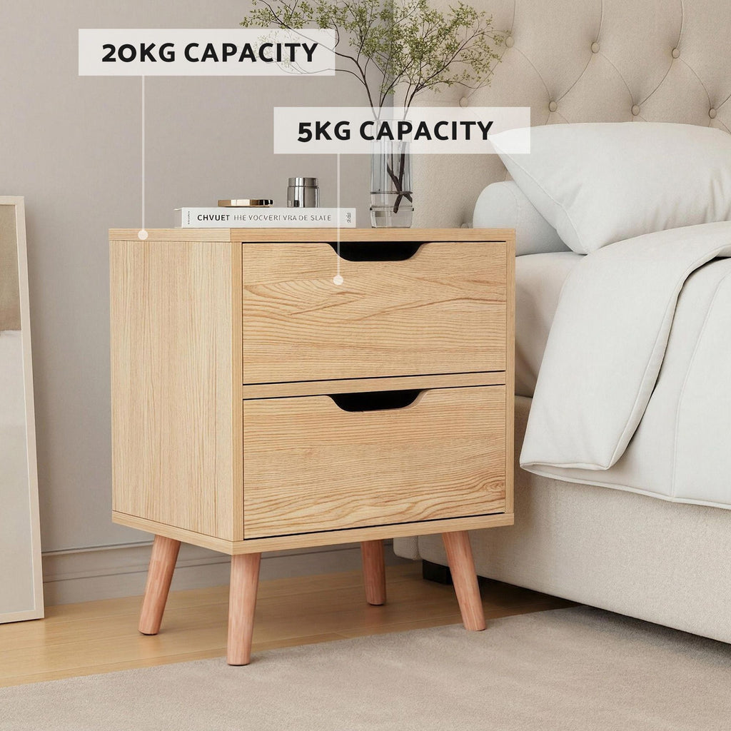 Artiss Gas-Lift Double Bed Frame & 2-Drawer Bedside Table Set – Beige and Black