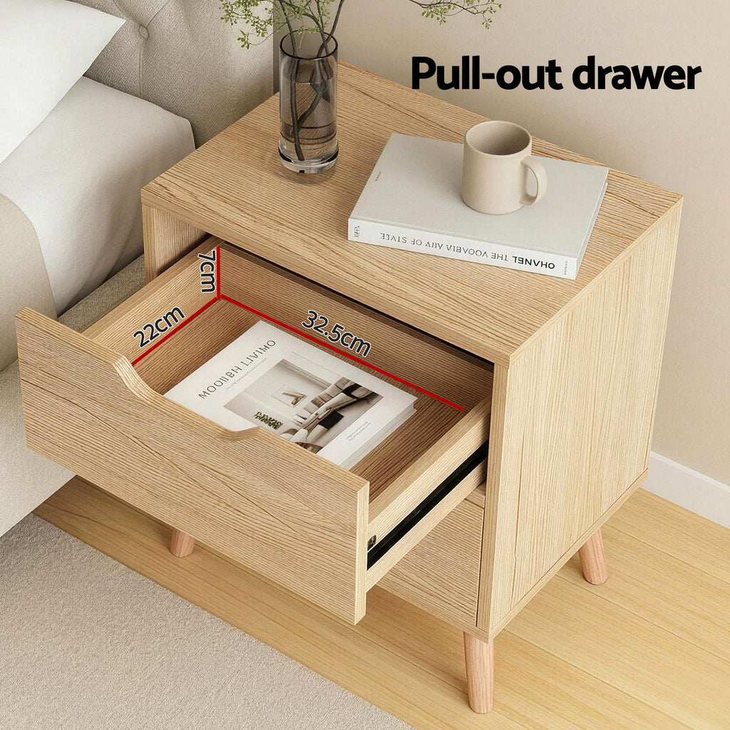 Artiss Gas-Lift Double Bed Frame & 2-Drawer Bedside Table Set – Beige and Black