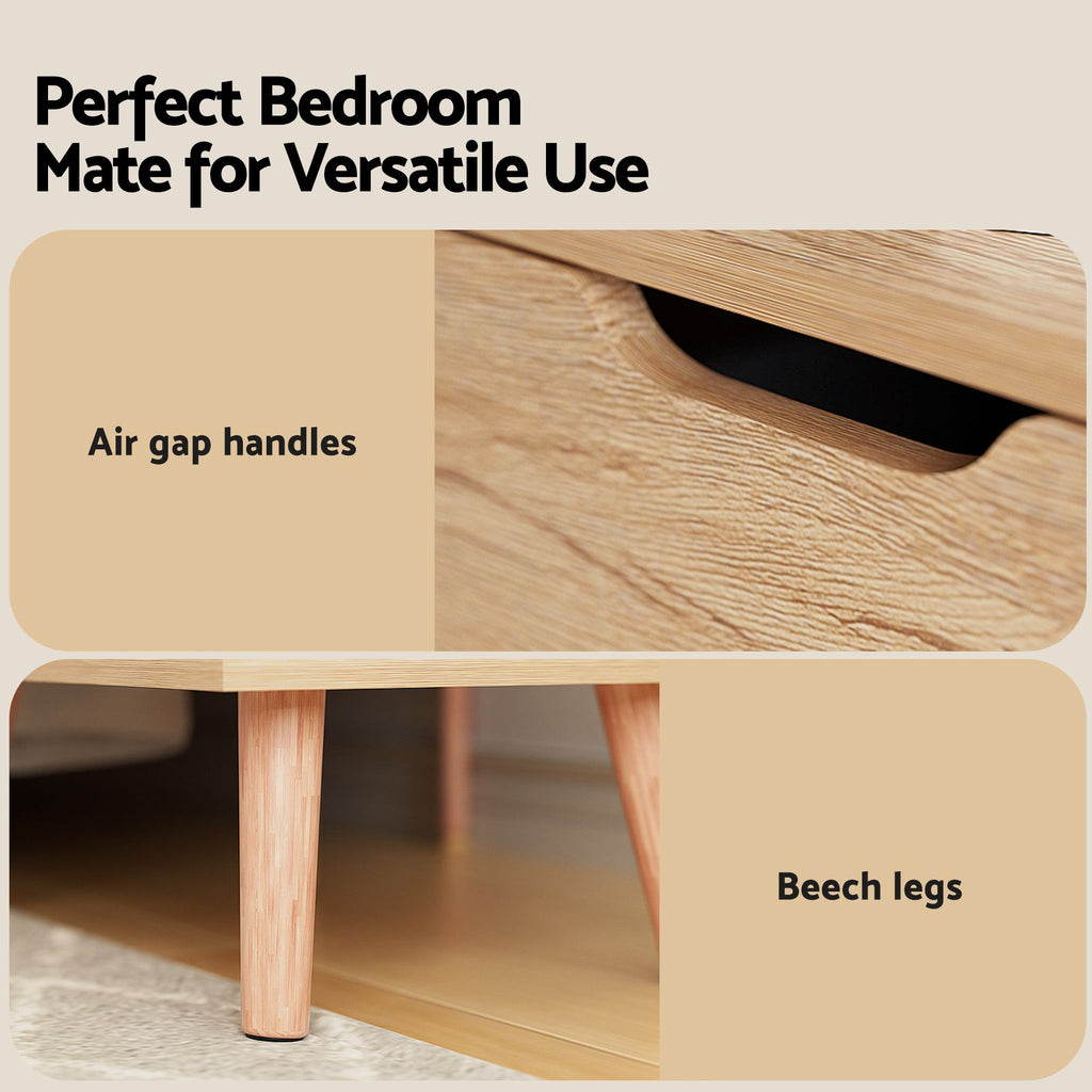 Artiss Gas-Lift Double Bed Frame & 2-Drawer Bedside Table Set – Beige and Black