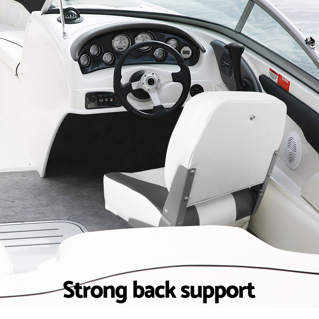 Seamanship 2X Folding Boat Seats with 2X Adjustable Pedestals 55–75cm Marine Swivel Low Back 13cm Padding Charcoal
