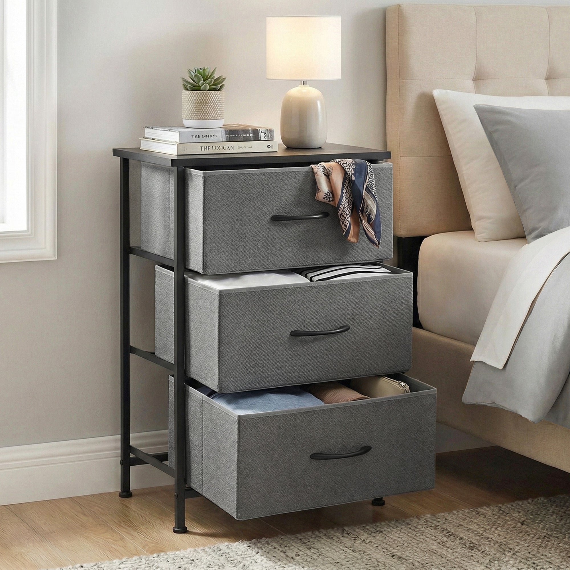 Artiss 3-Drawer Fabric Storage Chest – Grey