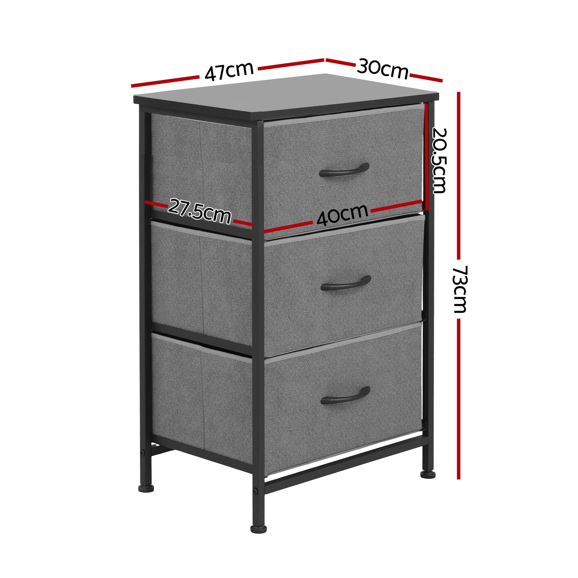 Artiss 3-Drawer Fabric Storage Chest – Grey