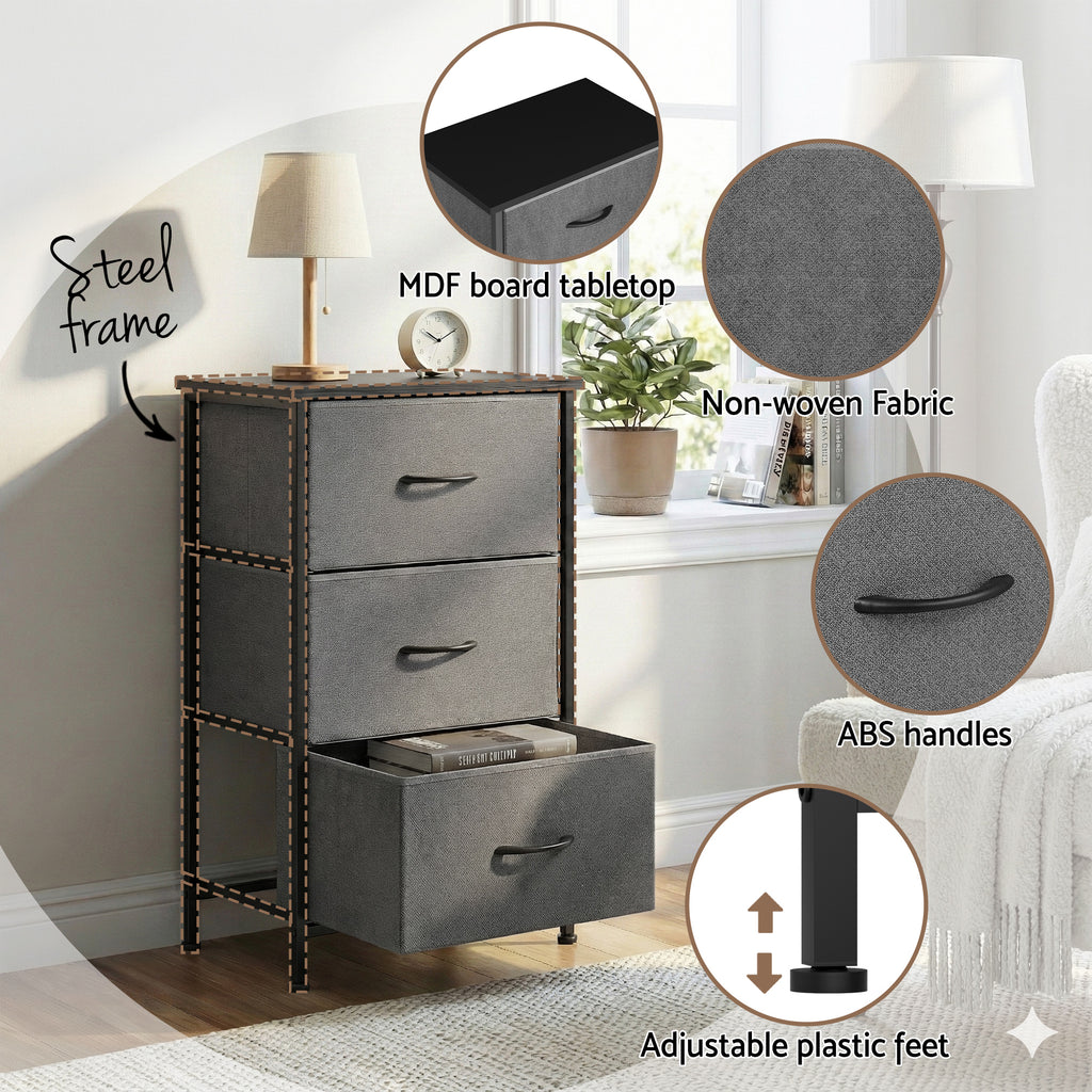 Artiss 3-Drawer Fabric Storage Chest – Grey