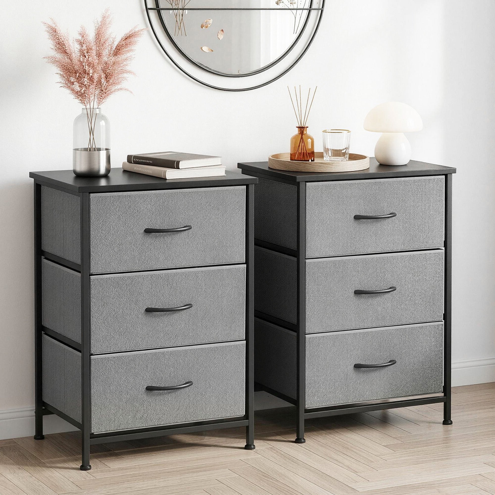 Artiss 3-Drawer Fabric Storage Chests – Grey, Set of 2