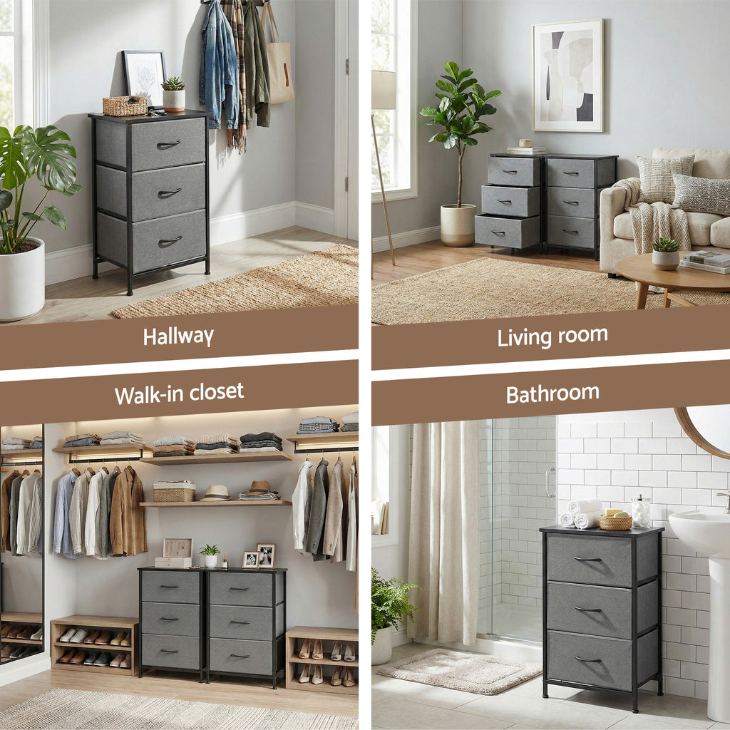 Artiss 3-Drawer Fabric Storage Chests – Grey, Set of 2