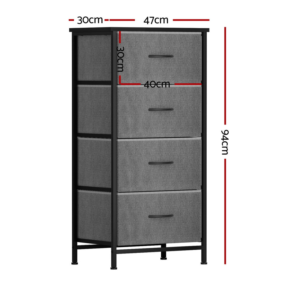 Artiss 4-Drawer Fabric Storage Chest – Grey