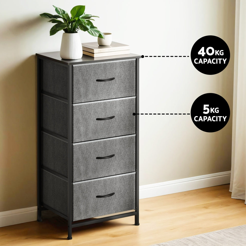 Artiss 4-Drawer Fabric Storage Chest – Grey