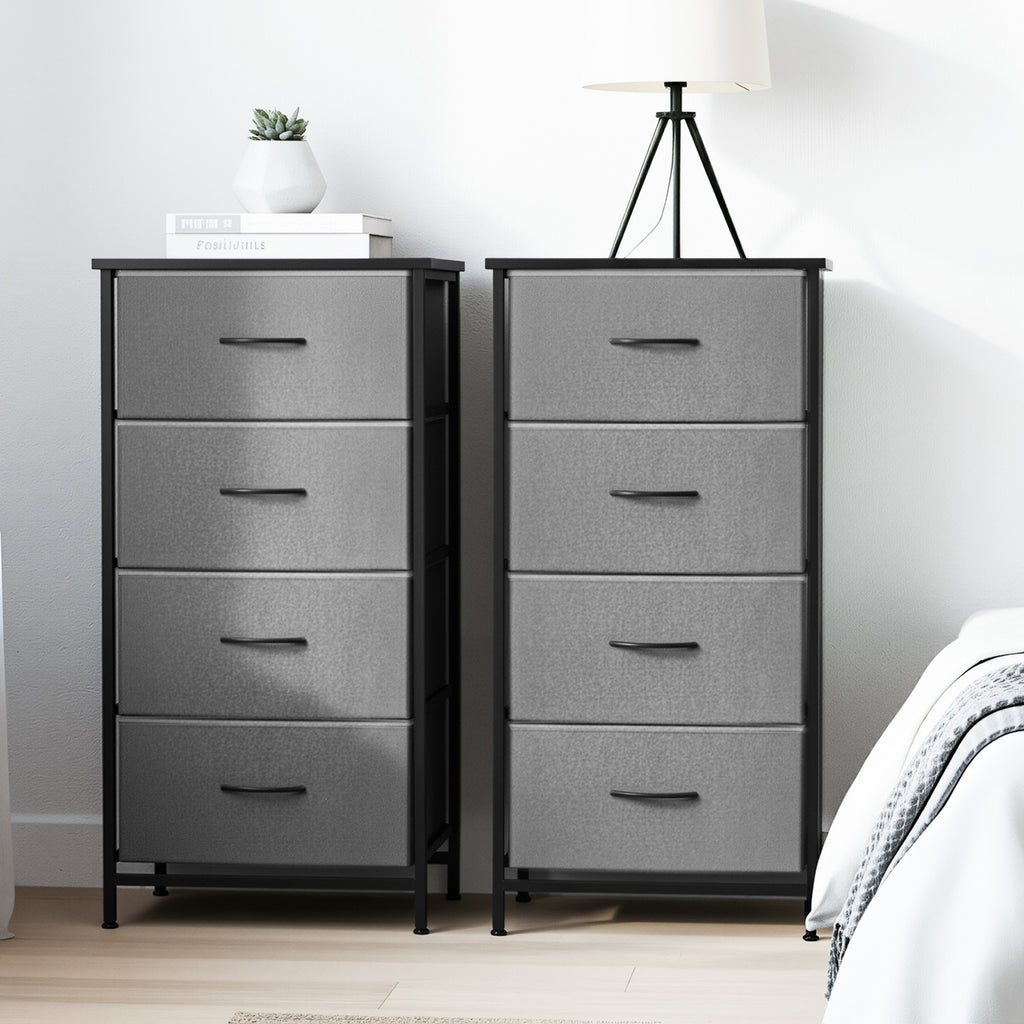Artiss 4-Drawer Fabric Storage Chests – Grey, Set of 2
