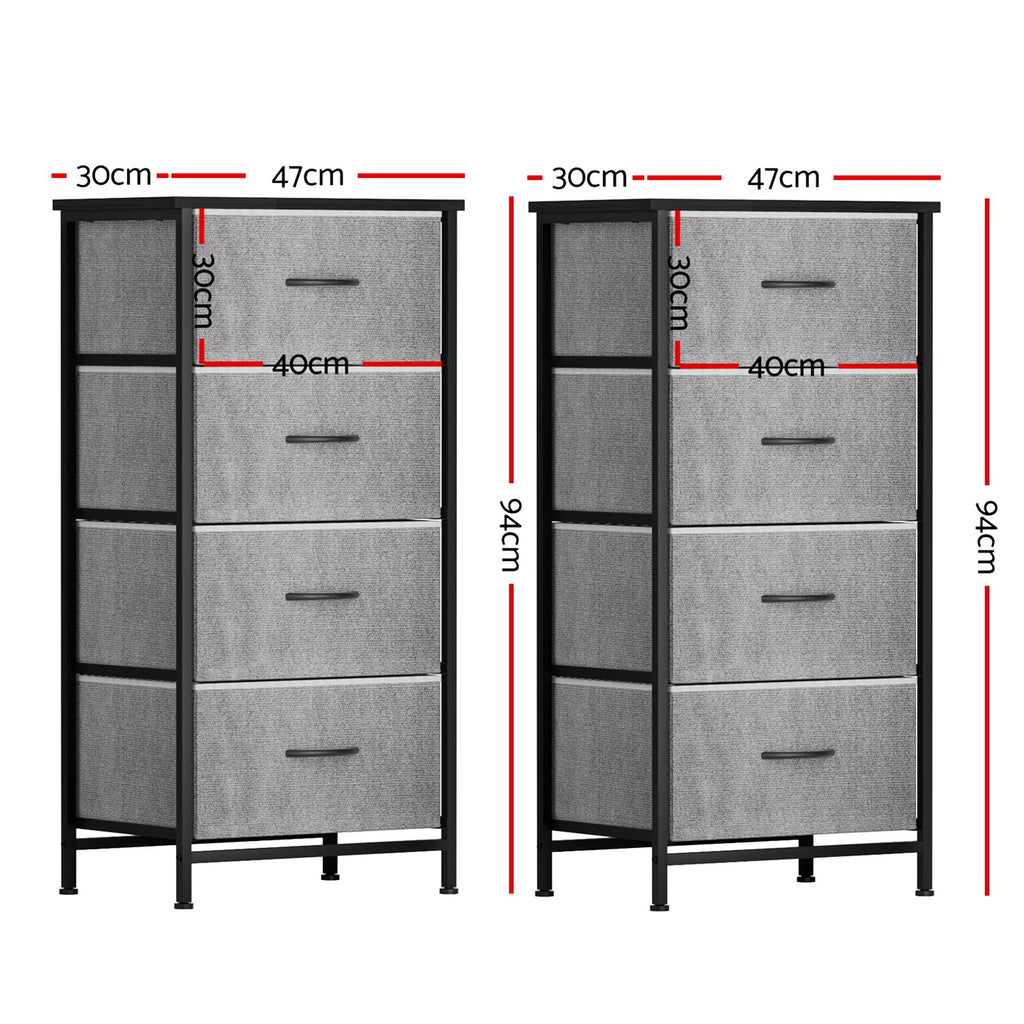 Artiss 4-Drawer Fabric Storage Chests – Grey, Set of 2