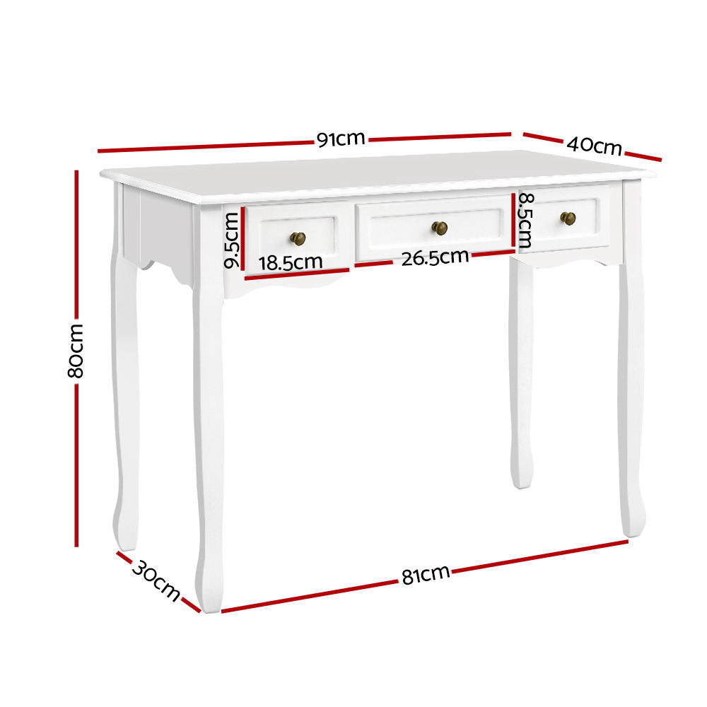Artiss Hamptons 3-Drawer Console Table – White